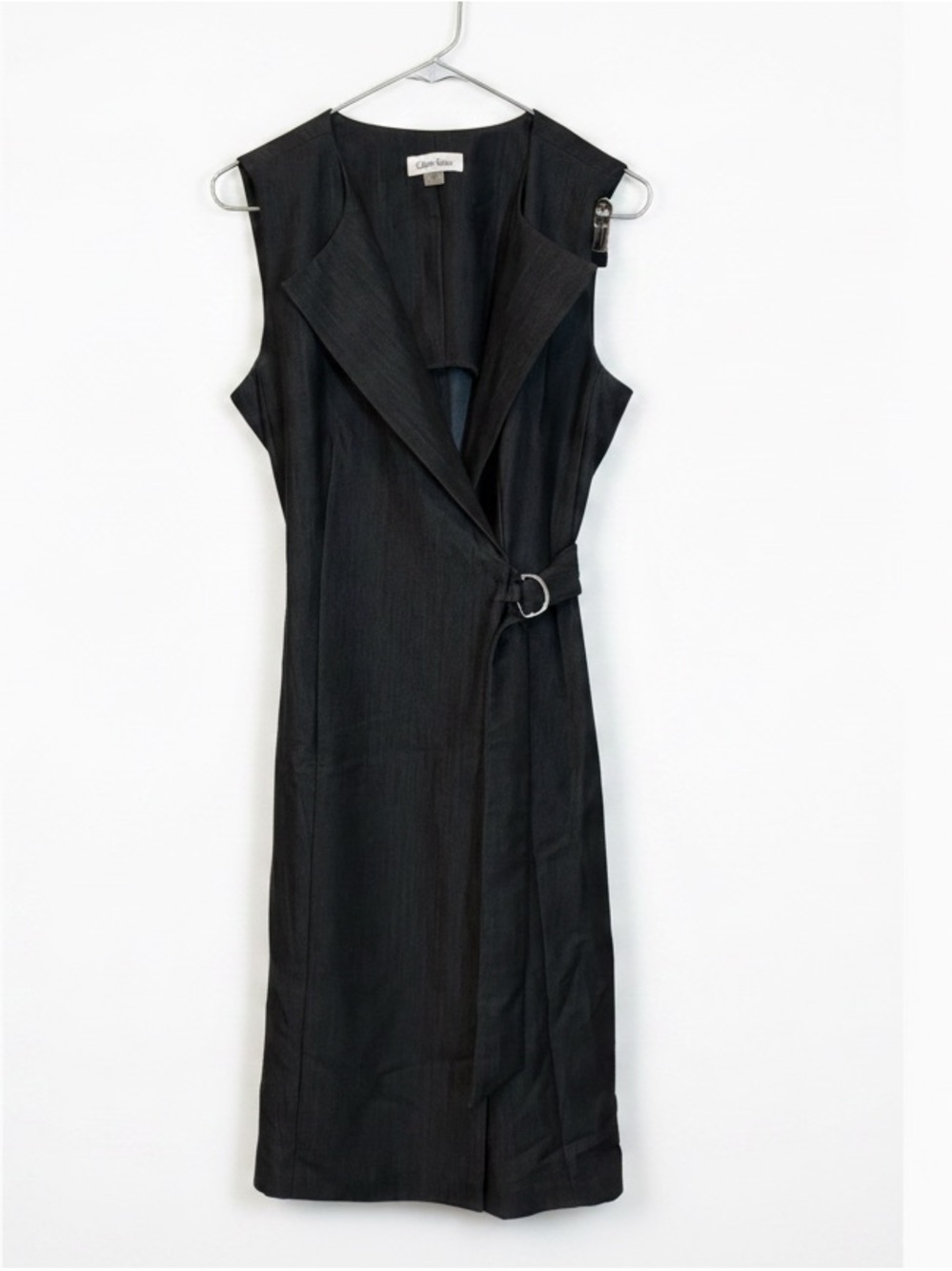 Calvin Klein Black Sleeveless Wrap Midi Dress with D-Ring
